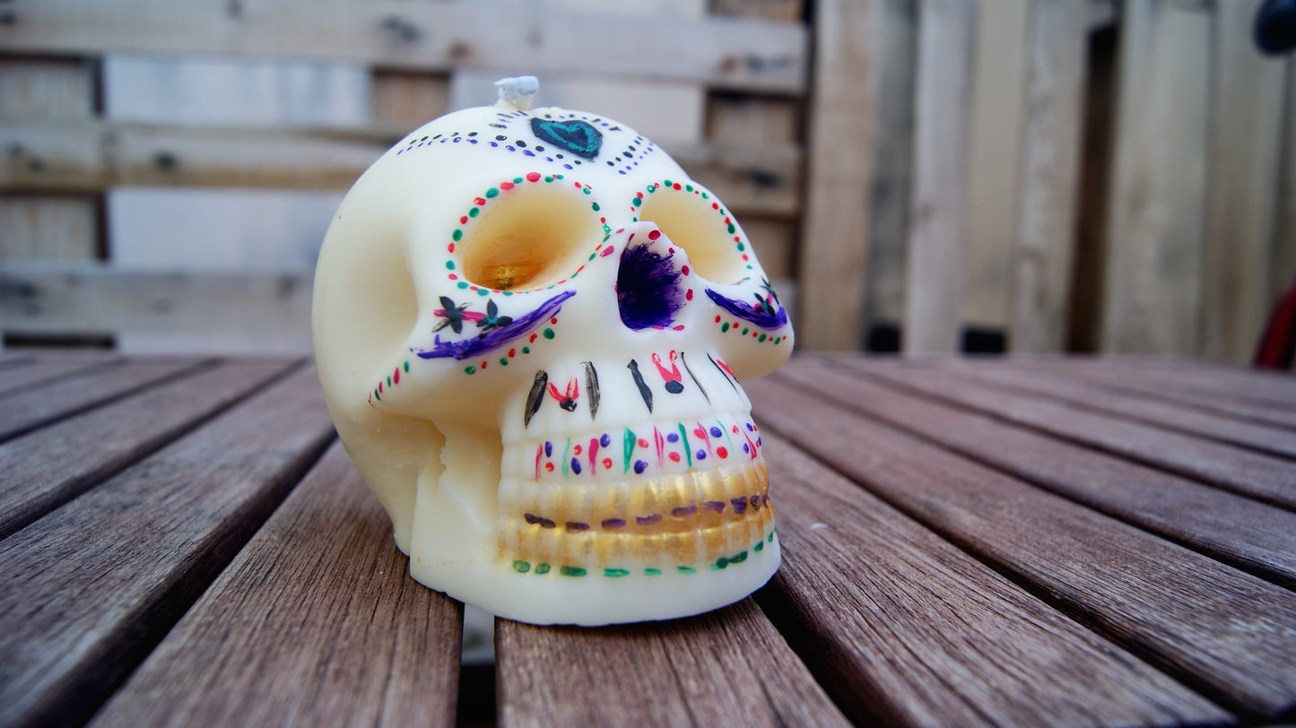 Vela Calavera de soja – Pintada a mano (270 gr aprox.)