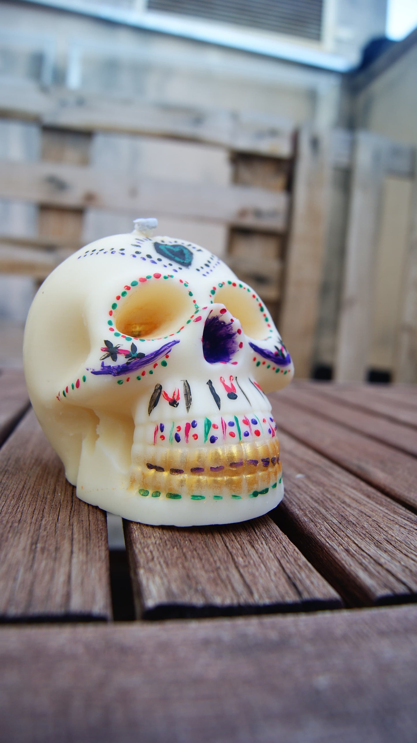 Vela Calavera de soja – Pintada a mano (270 gr aprox.)
