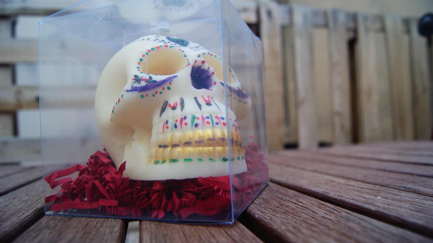 Vela Calavera de soja – Pintada a mano (270 gr aprox.)